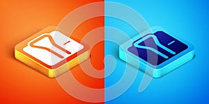 Isometric Bathrobe icon isolated on orange and blue background. Vector