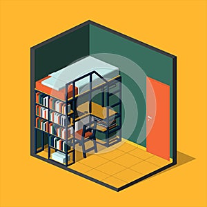 Isometric Bedroom Bunkbed Illustration