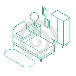 Isometric Bedroom Outline Illustration