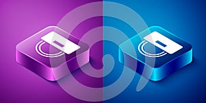 Isometric Bellboy hat icon isolated on blue and purple background. Hotel resort service symbol. Square button. Vector