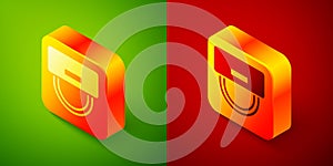 Isometric Bellboy hat icon isolated on green and red background. Hotel resort service symbol. Square button. Vector