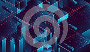 Isometric big data flow processing concept, database.