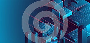 Isometric big data flow processing concept, database.