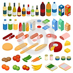 Isometric big set of foodstuff. Vector food Icons set.