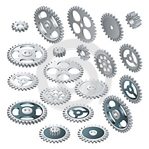 Isometric big set of a Gear wheels. Vector futuristic technology. Illustration hi-tech, engineering, digital telecoms