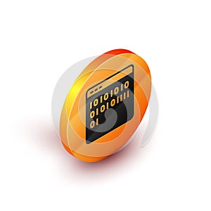 Isometric Binary code icon isolated on white background. Orange circle button. Vector