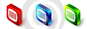 Isometric Binary code icon isolated on white background. Red, blue and green square button. Vector