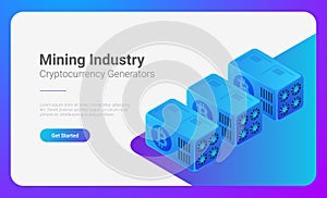Isometric Bitcoin Miners Computers vector. Mining