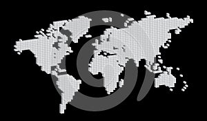 Isometric black and white colored square dotted world map vector