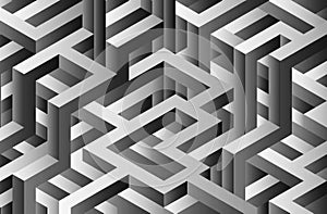 Isometric black and white labyrinth illustration.