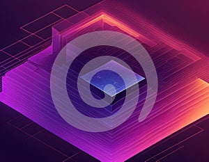An isometric block abstract scene showcasing a dynamic and structured data visualization UI with