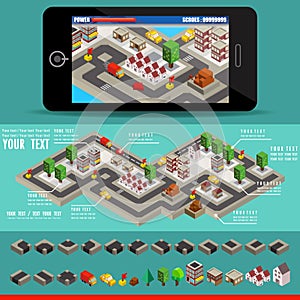 Isometric block map construction elements set for game resource, Vector illustrator