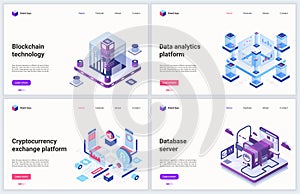 Isometric blockchain cryptocurrency mining technology vector illustration, cartoon 3d block chain digital money miner photo
