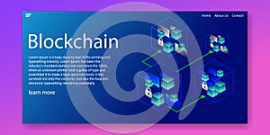Isometric Blockchain cryptography network and transaction data concept.Web template design.vector illustration