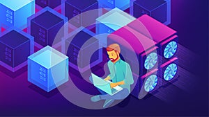 Isometric blockchain development concept.