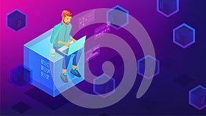 Isometric blockchain development concept.