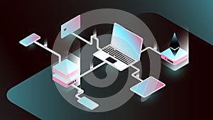 Isometric Blockchain. Gradient Financial Technology Flowchart