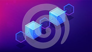 Isometric blockchain network architecture concept.