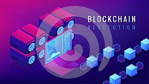 Isometric blockchain revolution concept.