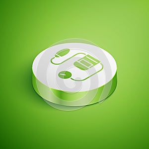 Isometric Blood pressure icon isolated on green background. White circle button. Vector Illustration