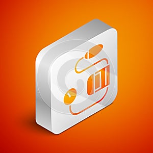 Isometric Blood pressure icon isolated on orange background. Silver square button. Vector Illustration