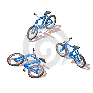 Isometric blue Bicycle. For infographics, site and games. Flat 3d vector illustration. On white background