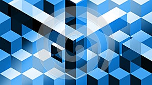 Isometric blue cubes and bars, abstract looping animation for background. Isometric perspective, hypnotic and elegant.