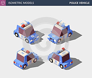 Isometric Blue Police Vehicle. Isometric High Quality Vector.