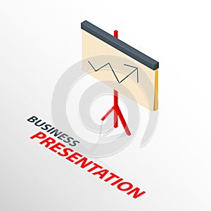 Isometric board presentation icon with the arrow, isolated 3d