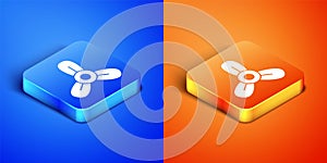 Isometric Boat propeller, turbine icon isolated on blue and orange background. Square button. Vector