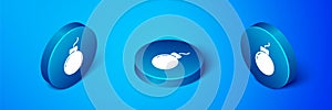Isometric Bomb ready to explode icon isolated on blue background. Blue circle button. Vector