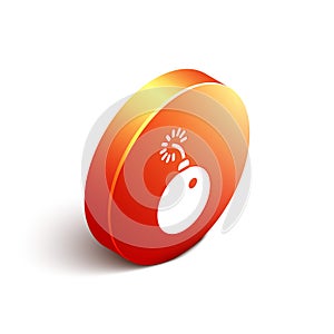 Isometric Bomb ready to explode icon isolated on white background. Orange circle button. Vector