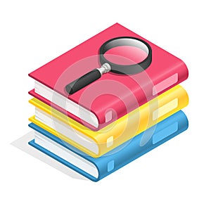 Isometric book icon. Stack of books, textbook pile. Academic reading, wisdom and school education 3d vector symbol