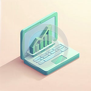 Isometric Book Illustration with 3D Bar Graph Signifying Growth on Screen photo