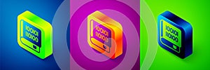 Isometric Books about programming icon isolated on blue, purple and green background. Programming language concept. PHP