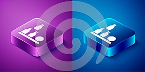 Isometric Bottles ball icon isolated on blue and purple background. Square button. Vector