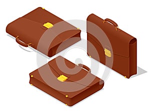 Isometric briefcase icons set on white background. Diplomat, for office, for laptop.