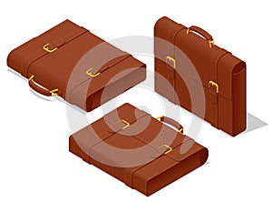 Isometric briefcase icons set on white background. Diplomat, for office, for laptop.