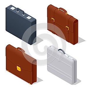 Isometric briefcase icons set on white background. Diplomat, for office, for laptop.