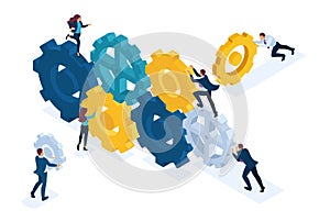 Isometric Business Team Working Cohesively