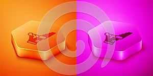 Isometric Broken pot icon isolated on orange and pink background. Hexagon button. Vector