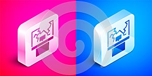 Isometric Broken window icon isolated on pink and blue background. Damaged window. Beaten windowpane concept. Vandalism