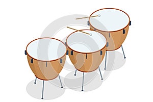 Isometric brown timpani isolated on white background. Timpani percussion musical instrument photo