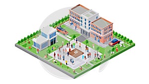 Isometric building construction with machinery and workers, vector design Generative AI