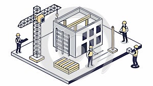 Isometric Building Construction: Urban Development Progress Icon, vector design Generative AI