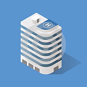 Isometric Building with helipad on top of building