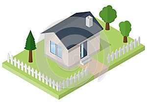 Isometric building. Residential house icon. Vector illustration