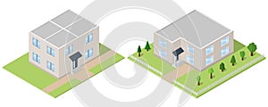 Isometric building. Residential house icon. Vector illustration