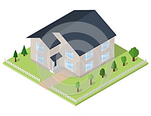 Isometric building. Residential house icon. Vector illustration