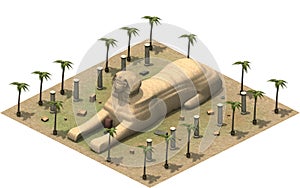 Isometric buildings of ancient Egypt, sphinx. 3D rendering